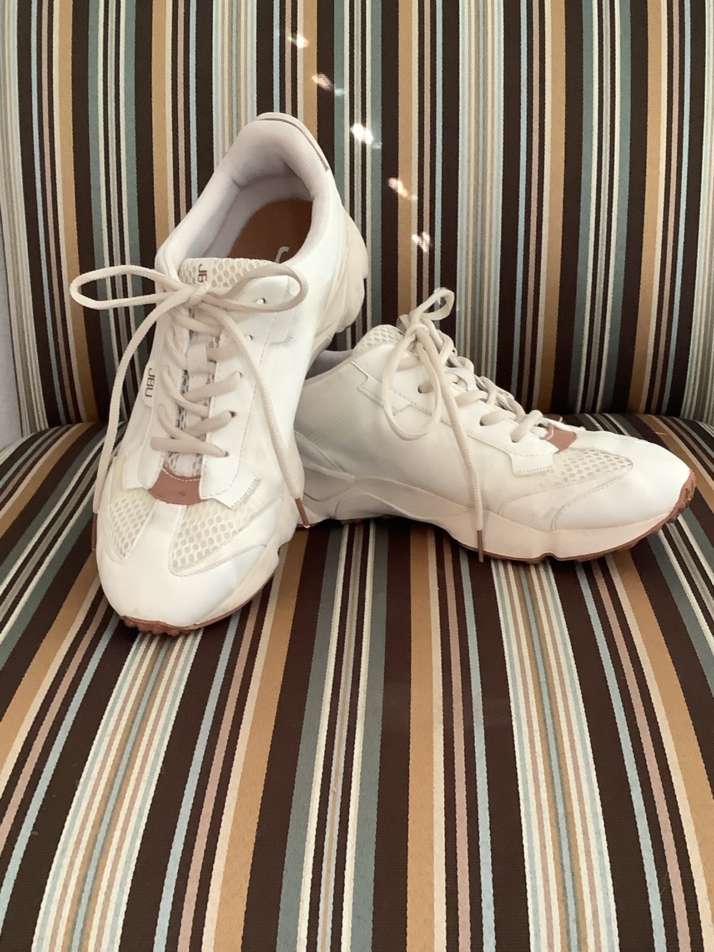 JBU White Sneakers with Brown Accent